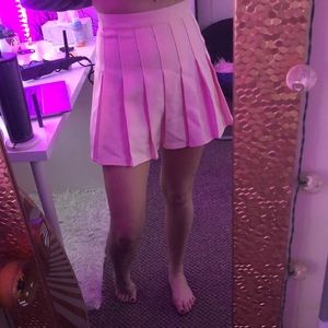 Pink High Waisted Pleated Skirt